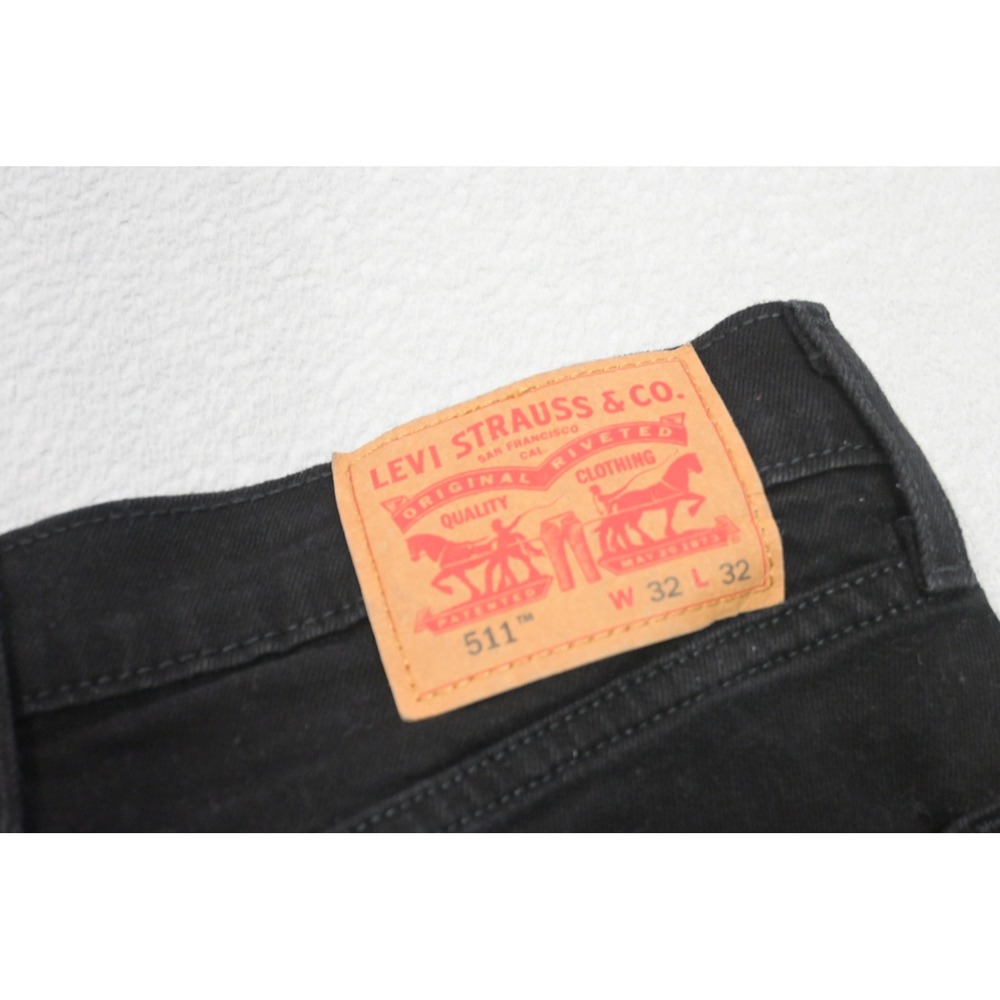 Levi's 511 Slim Black Jeans with Tan Leather Patch